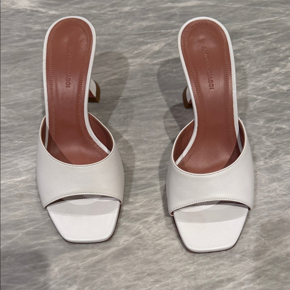 White Leather Slide Heel by Amina Muaddi